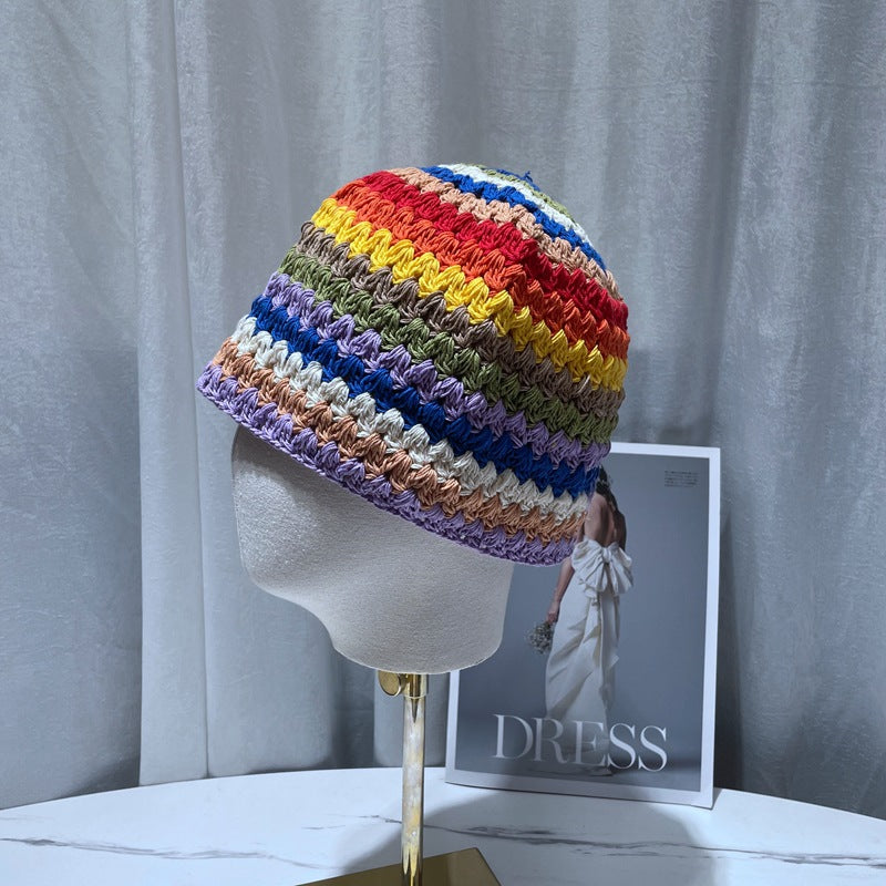 Lovely Rainbow Cotton Thread Basin Hat Spring And Summer Handmade