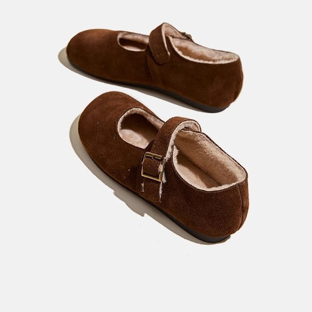 Suede Fleece-lined Casual Flat Shoes With Grandma Shoes