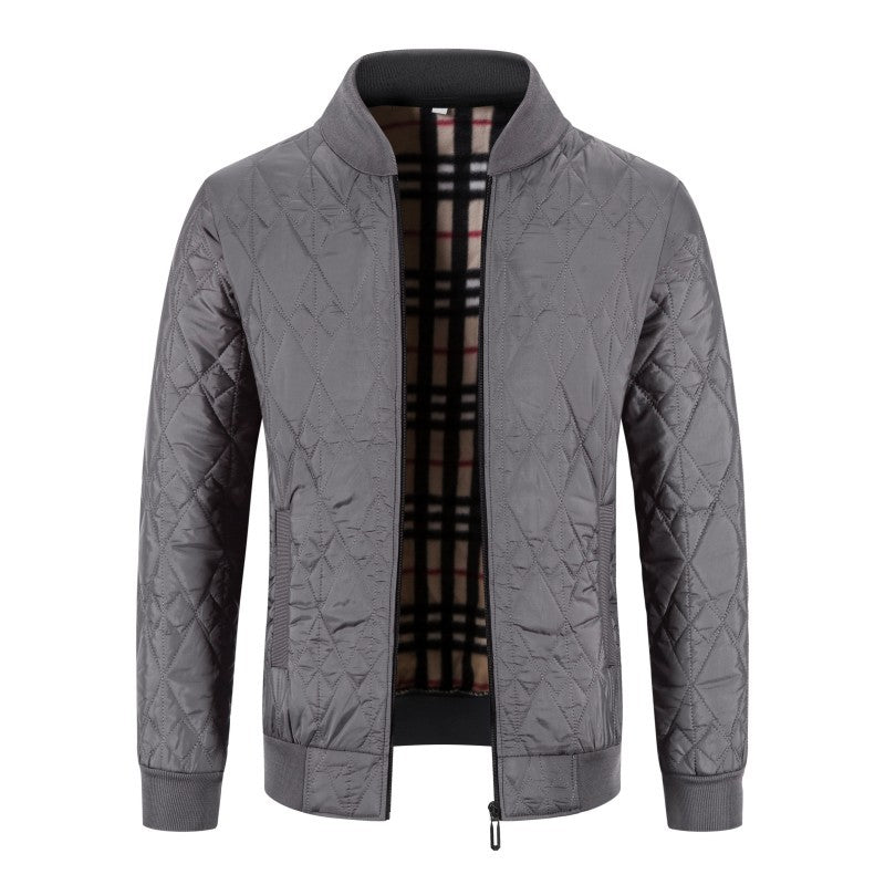 Men's Fleece-lined Thickened Diamond Plaid Jacket Cotton-padded Coat