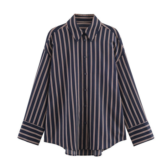 Fashionable Casual Versatile Loose Lapel Stripe Shirt