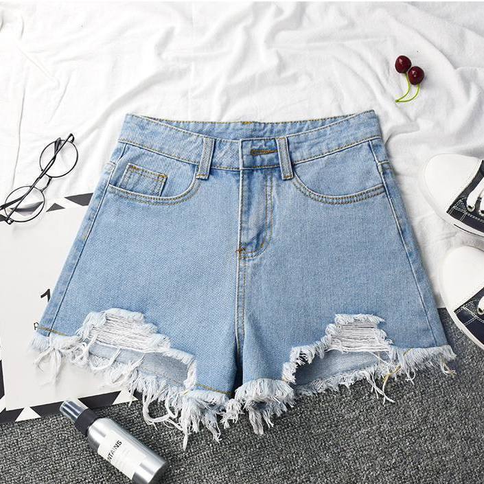 Denim Shorts med Høj Talje til Kvinder Hot Girl Elastiske Højtaljede Slankende Shorts