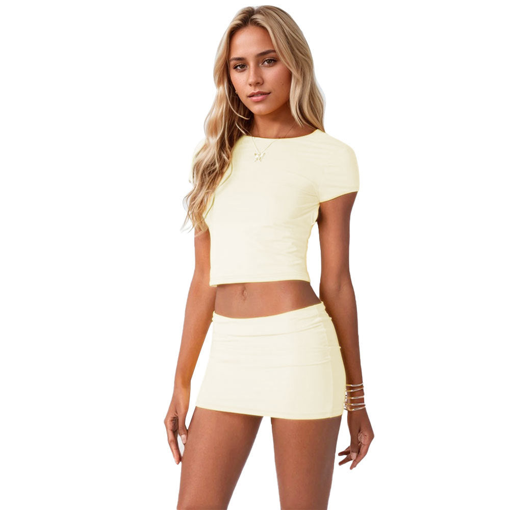 Summer Backless Top And Sheath Mini Skirt Two-piece Set