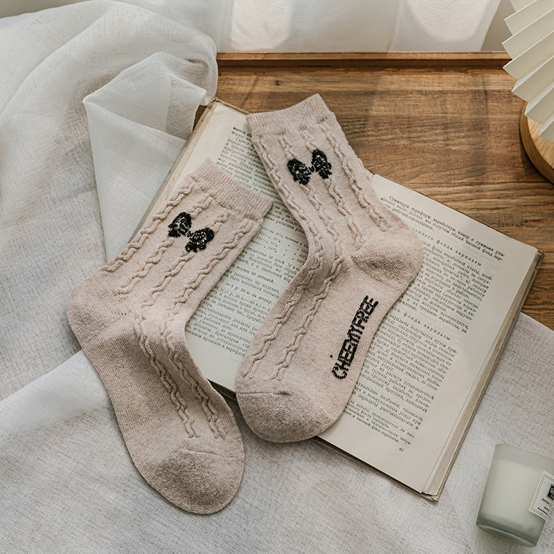Gentle Color Sweet Thick Socks With Small Leather Shoes