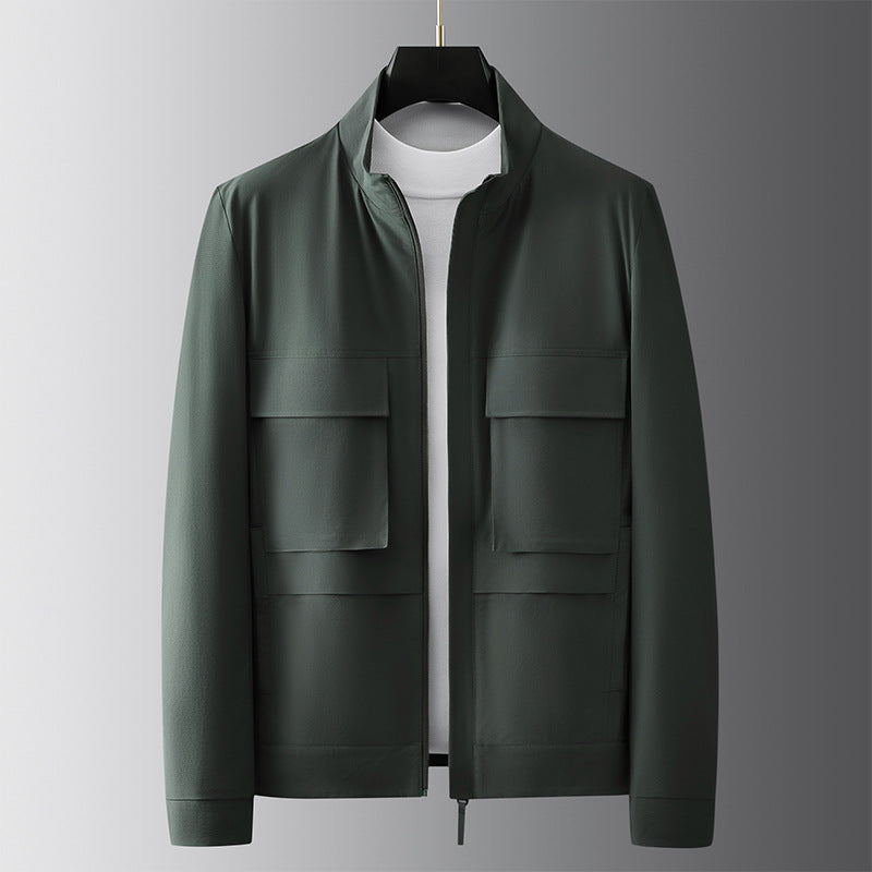 New Stand Collar Multi-pocket Fashion-black Cargo Jacket Coat