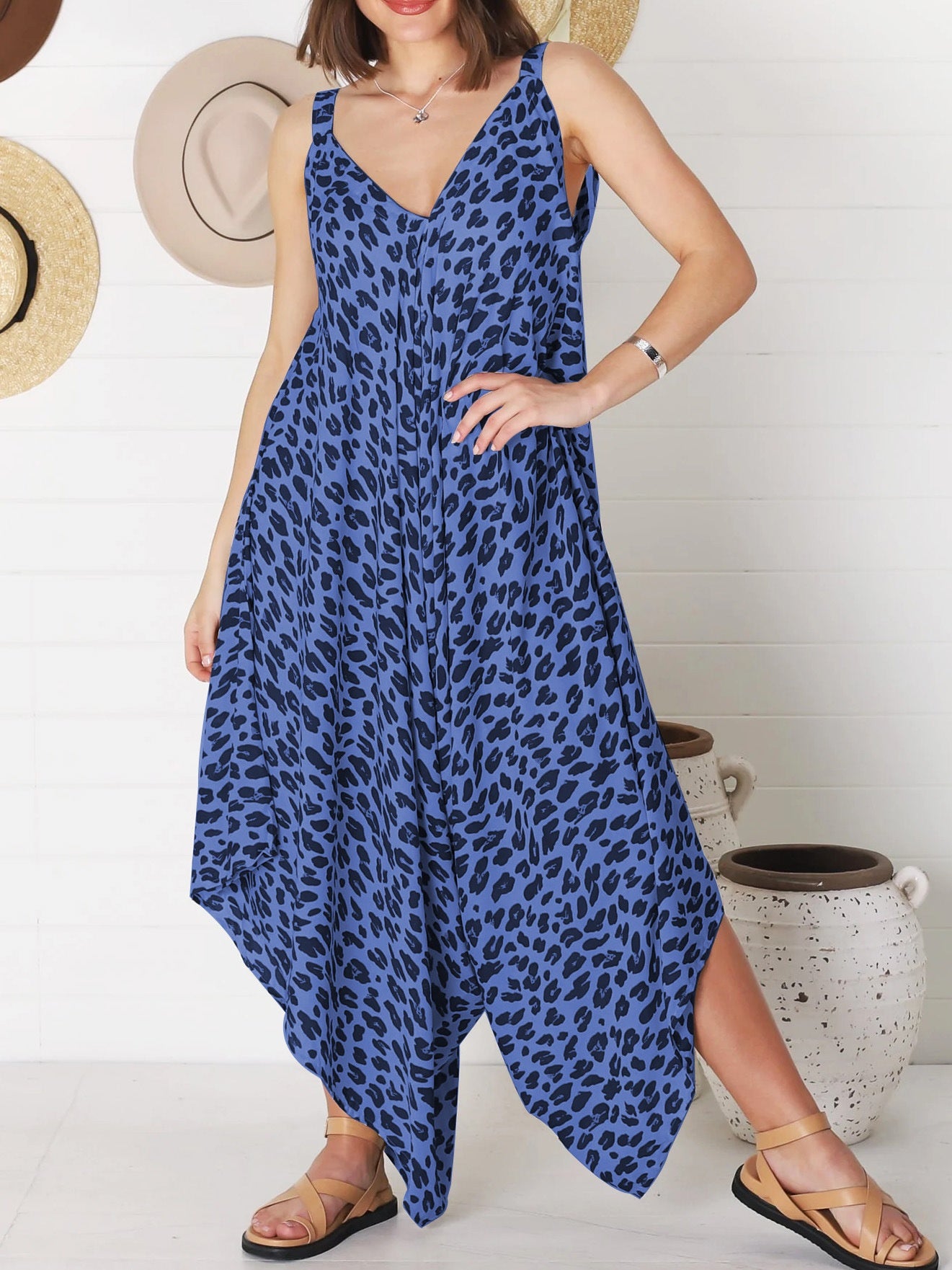 Suspender Leopard Print Wide Leg Jumpsuit