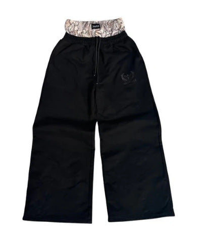 Embroidered Double Waist Casual Straight Pants