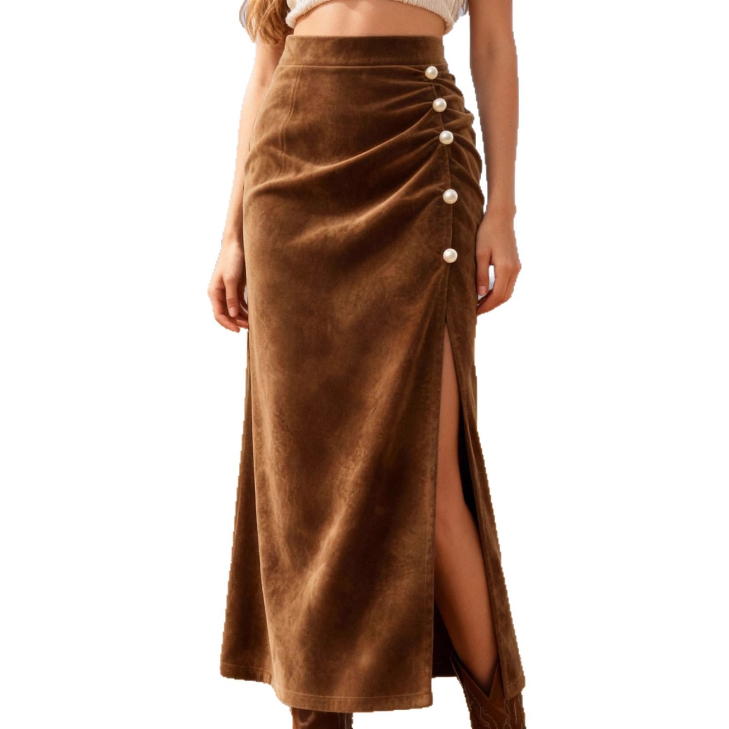 Women's Suede-Like Fabric High-Waist Figure-flattering Skirt