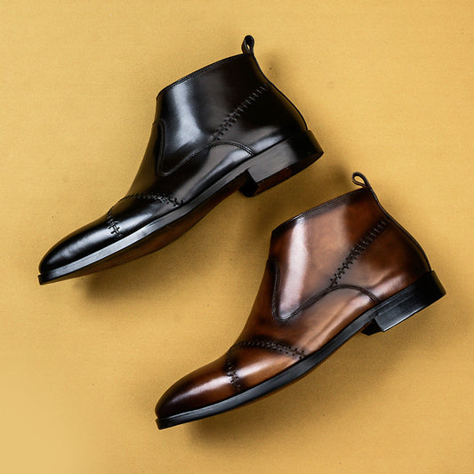 British Leather High-top Shoes Handmade