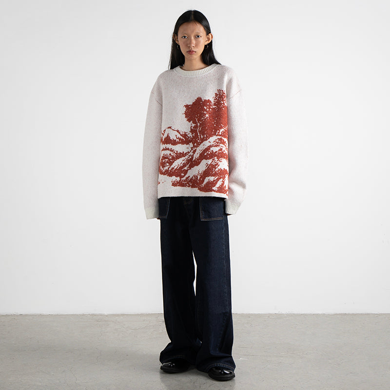 Herre Casual Sweater Med Landskabsmønster