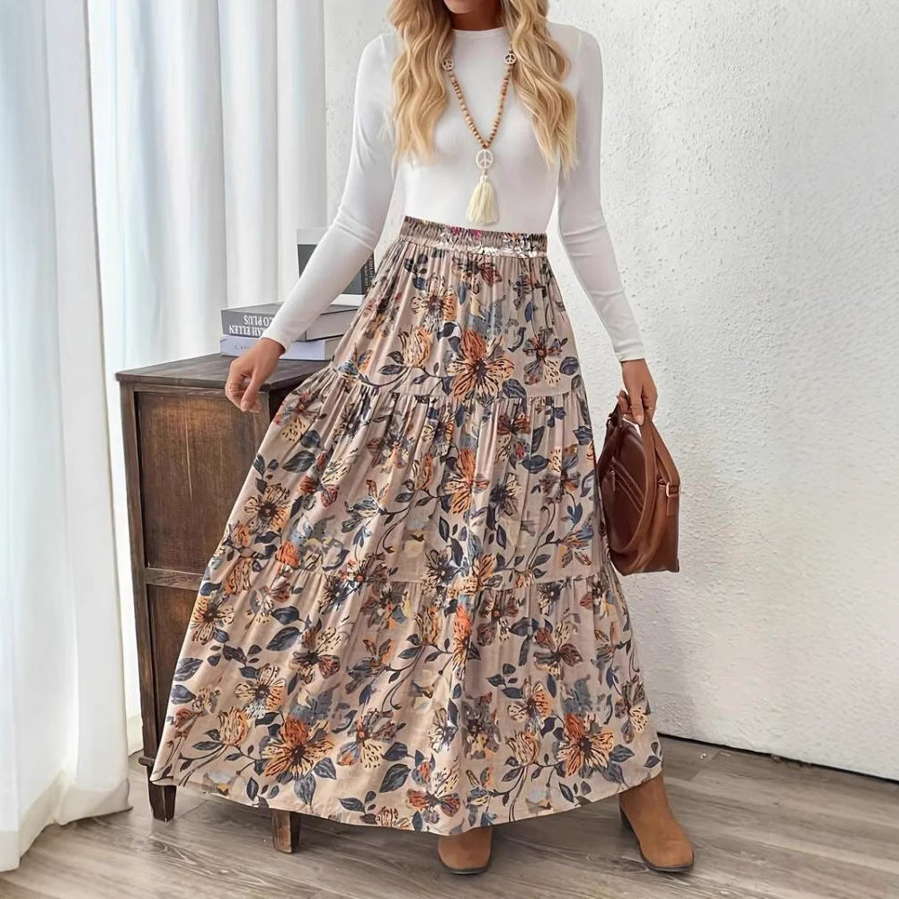 Printed Casual All-match Bohemian Skirt