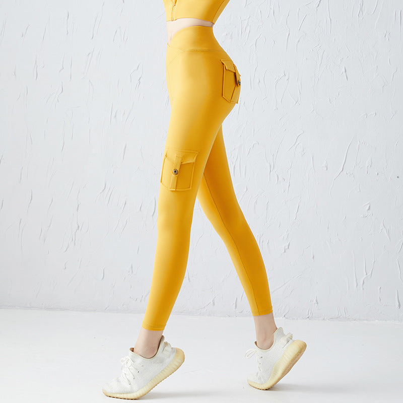Workwear Pocket Sports Cropped Trousers High Waist Hip Pants