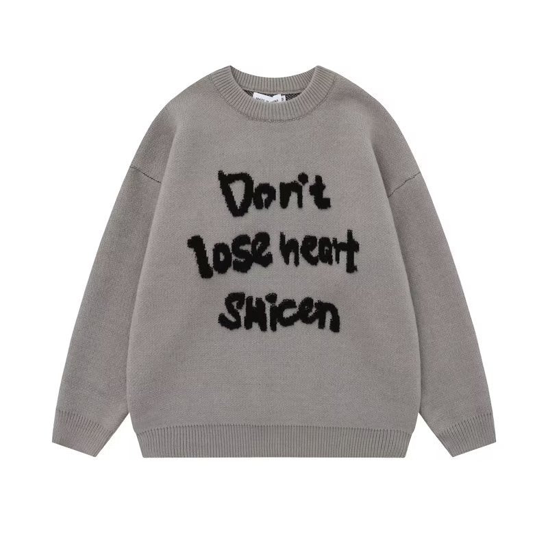 American Retro Design Letter Jacquard Round Neck Sweater For Men And Women