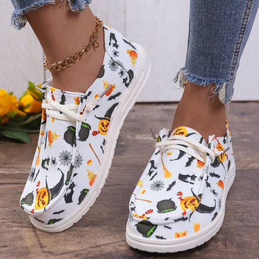Halloween Pumpkin Print Ghost European And American Flat Canvas Casual Shoes