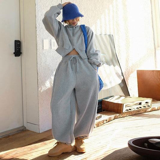 Double Zipper Jacket Casual Sweatpants Two-piece Set