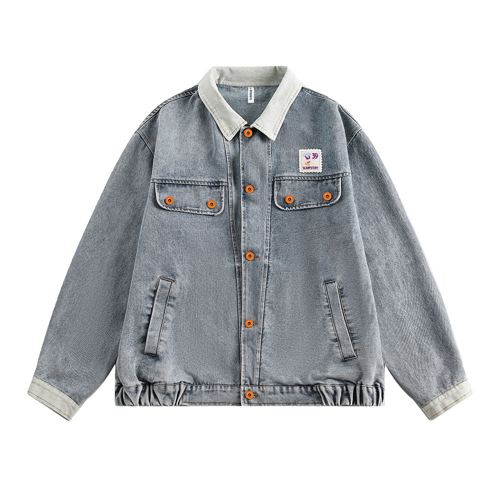 American Retro Stone Washed Denim Coat Punk Old Street