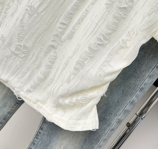 Niche Design Hollow Out Ripped Distressed Short Sleeve