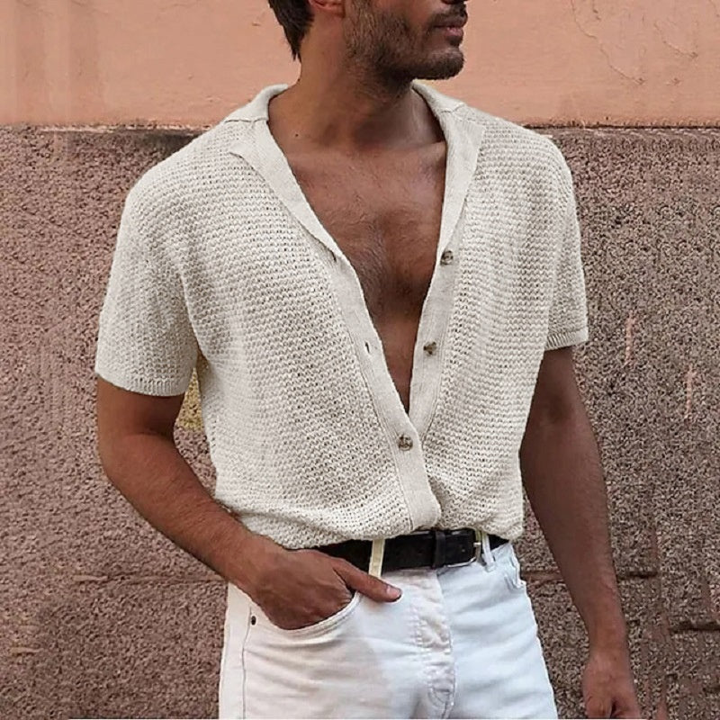 Men's Lapel Short Sleeved Sweater Thin Short Sleeved Sweater T Shirt