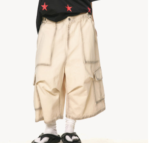 American-style Vintage Distressed Large-pocket Work Shorts