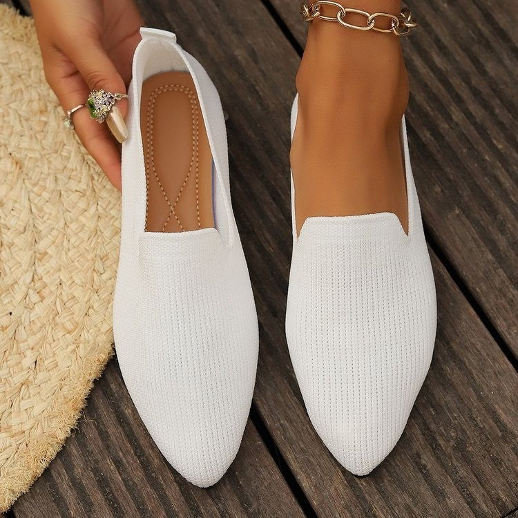 Slip-on Low-cut Breathable Pointed Flying Woven Flat Pumps Women