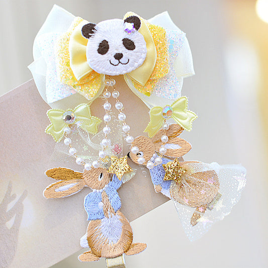 Summer Pendant Embroidered Rabbit Panda Barrettes Bow Hair Accessories