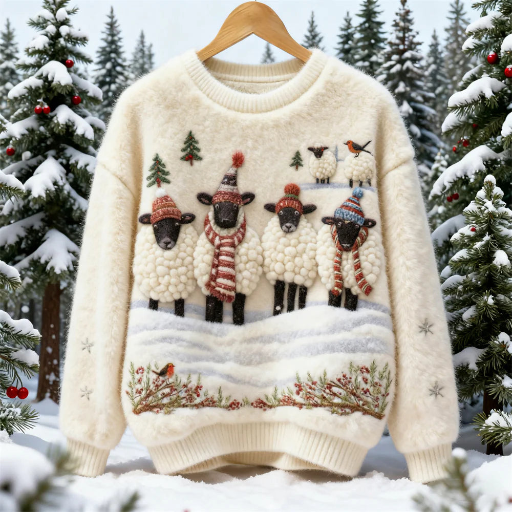 3D Digital-Print Flannel Slim-Fit Crew-Neck Sweatshirt
