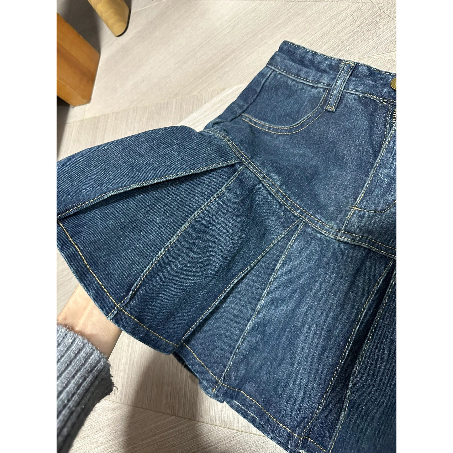 Retro High-waisted Denim A-line Pleated Skirt That Flatters