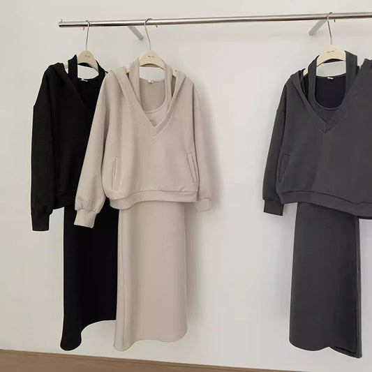 New Korean-style Loose Hoodie Sweatshirt Plus Size Set