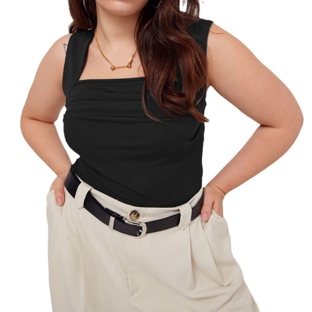 Women's Square-neck Slim-fit Pleated Sleeveless Knitted Vest Top