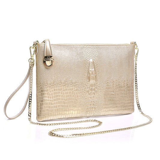 Pattern One-shoulder Diagonal Large-capacity Cowhide Handbag