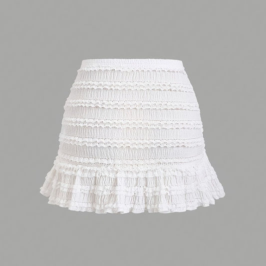 Womens Solid-Color Versatile Lace-trimmed Tutu Skirt