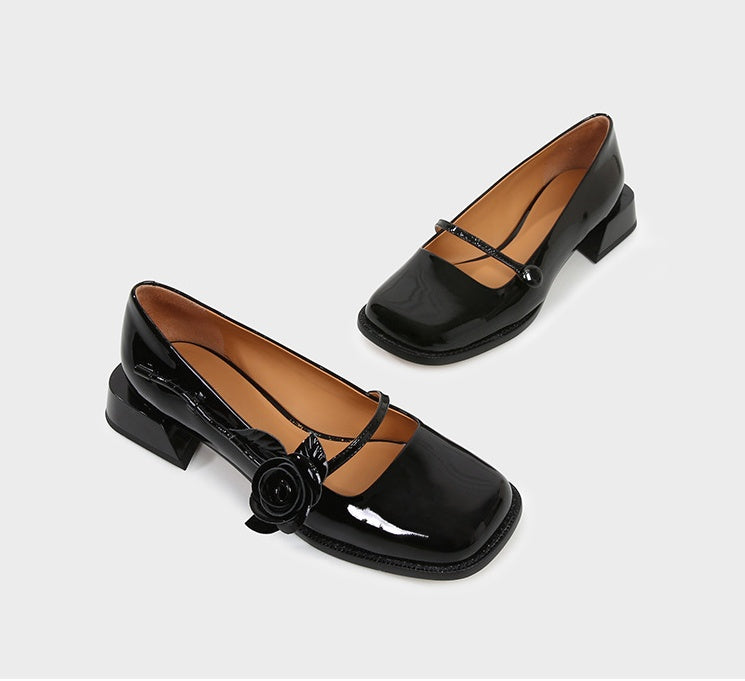 Rose Single Shoe Square Toe Low-heel Bridal Shoes