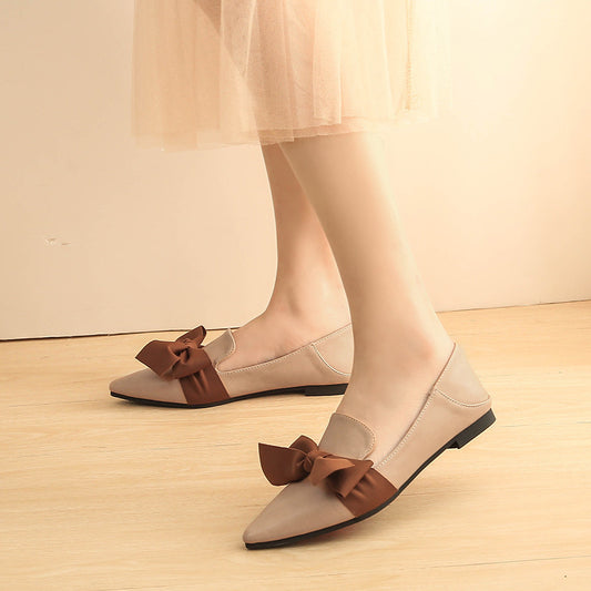 New Fashion Bowknot Flat One Pedal Loafers Soft Sole Single Shoes