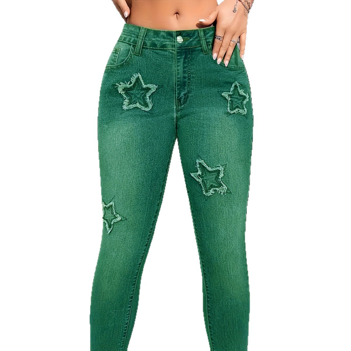 Womens Denim-Style Star Pants Bootcut Leggings