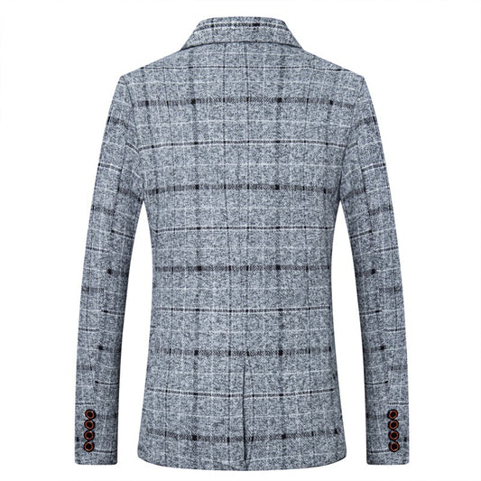 Fashion Casual Single Plaid Men's Suit Jacket