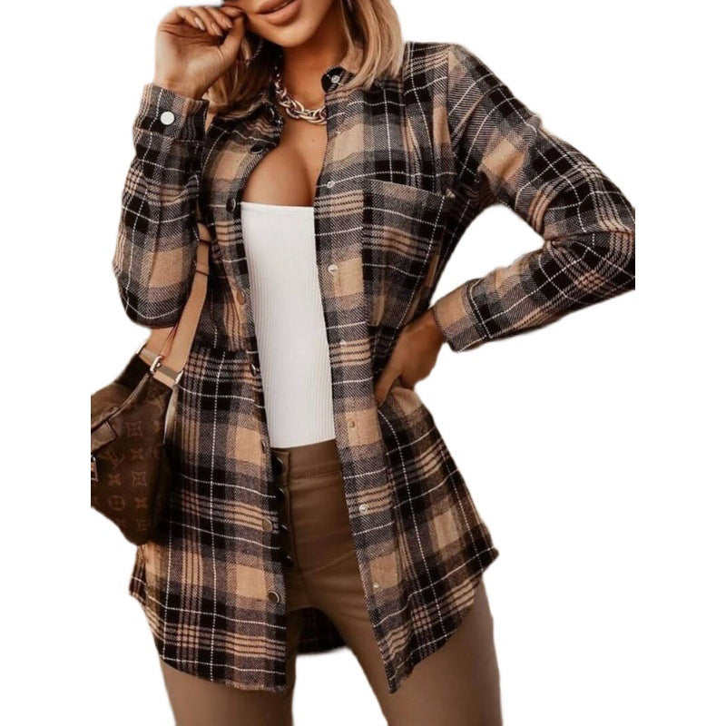 Long Sleeve Plaid Shirt For Women
