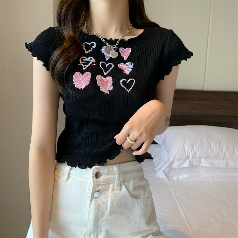 Sweet And Spicy Knitted Short Sleeve T-shirt Tight Top Women