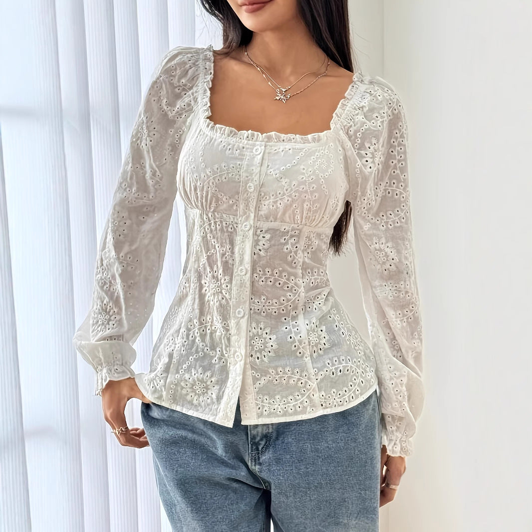 Embroidered Hollow-out Cardigan Women's Top