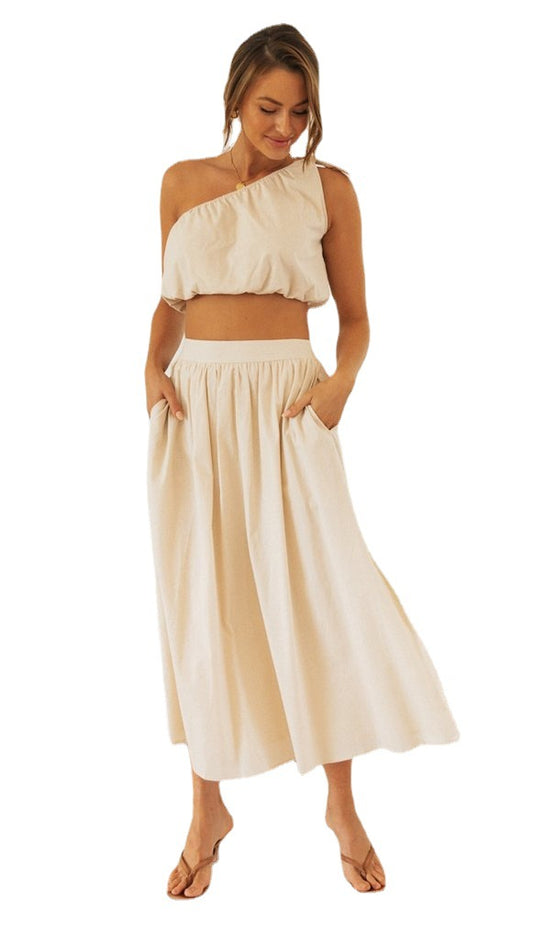 Women's Fashionable Two-piece Sloping Shoulder Bow Skirt
