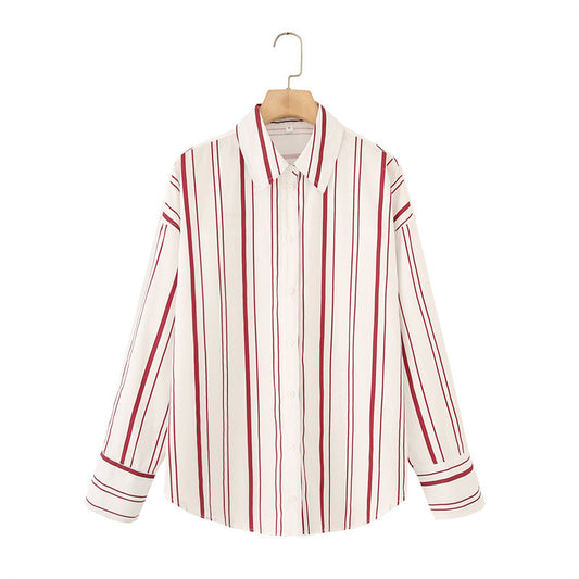 Striped Poplin Cotton Long-sleeved Lapel Shirt