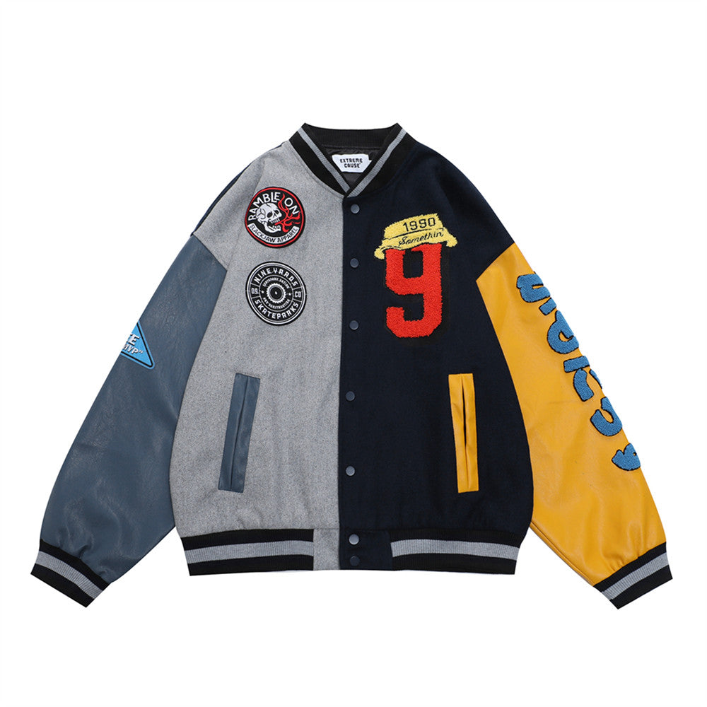 Herre Loose Color Contrast Patchwork Bomberjakke