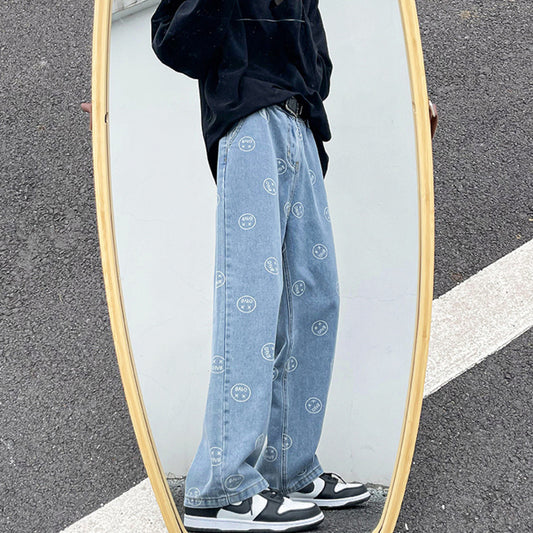 Men's Street Fashion Expression Print Loose Jeans