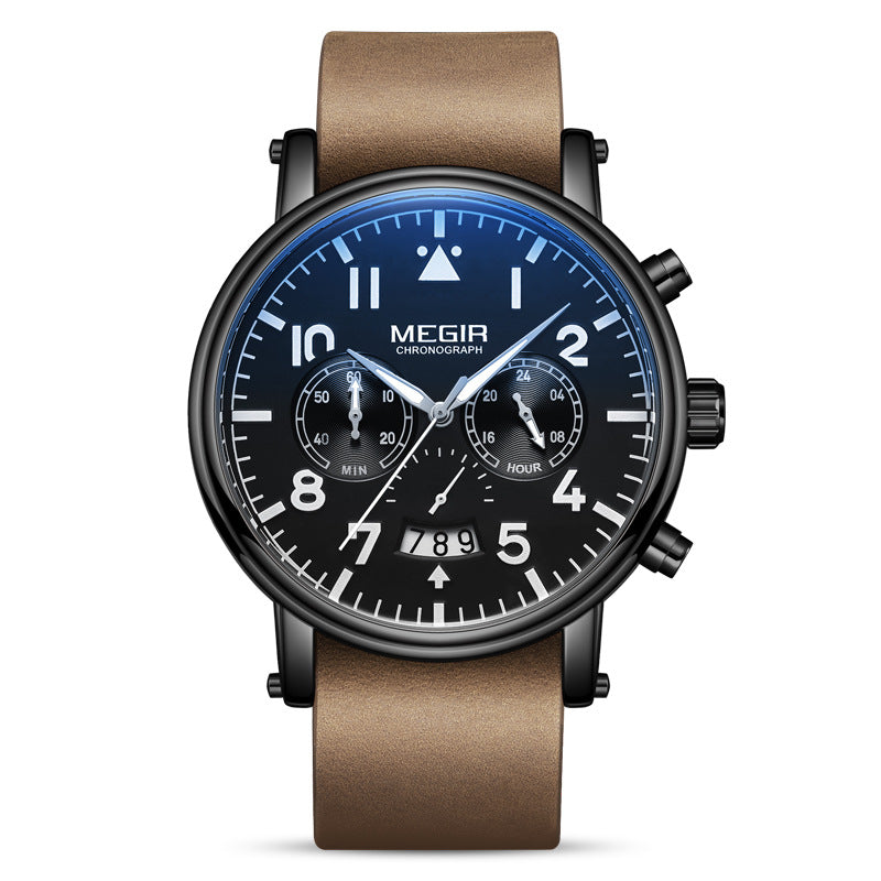 Leather Multifunctional Quartz Men's Watch