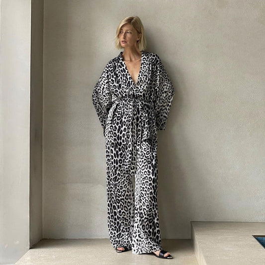Long Sleeve V-neck Top Wide Leg Pants Suit Loose