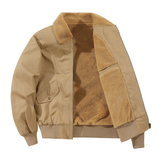 Men's American-style Fleece-lined Warm Pure Cotton Washed Jacket