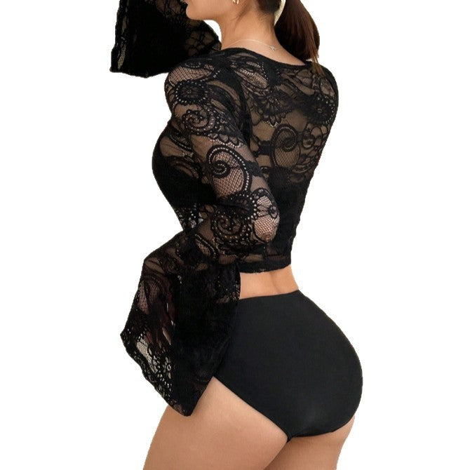 Sexy Swimwear Long-Sleeve Bikini With A Detachable Lace Top