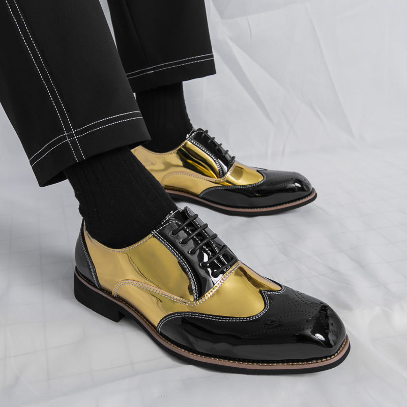 Brogue Plus Size Color Matching Trendy Young Men's Leather Shoes