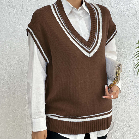 Miljø Europæisk og Amerikansk Dametøj Farvematchende Afslappet Uldvest Sweater