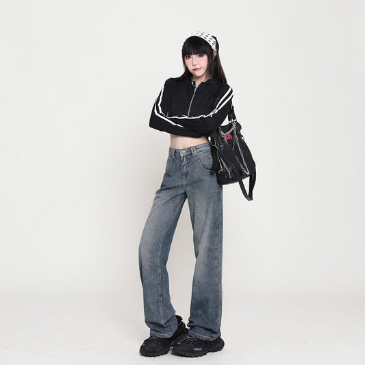 Nostalgiske højtaljede jeans med vide ben til kvinder