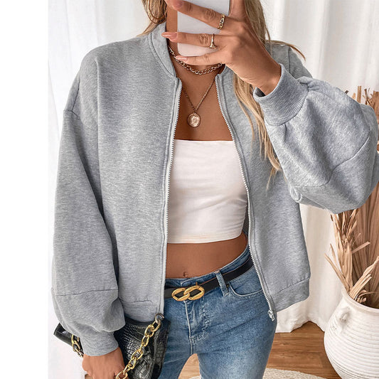 Women's Short Cardigan Solid Color Hoodie Coat
