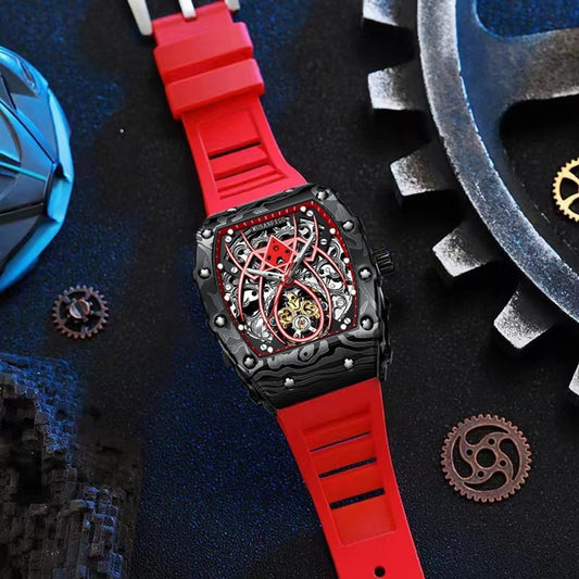 Barrel-shaped Fully Automatic Mechanical Luminous New Sports Fashion Mens Hollow-out Watch